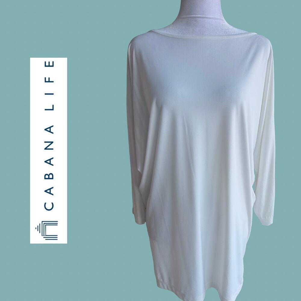 Cabana Life White off White Dolman Sleeve Mini Dress Beach Coverup Medium LN